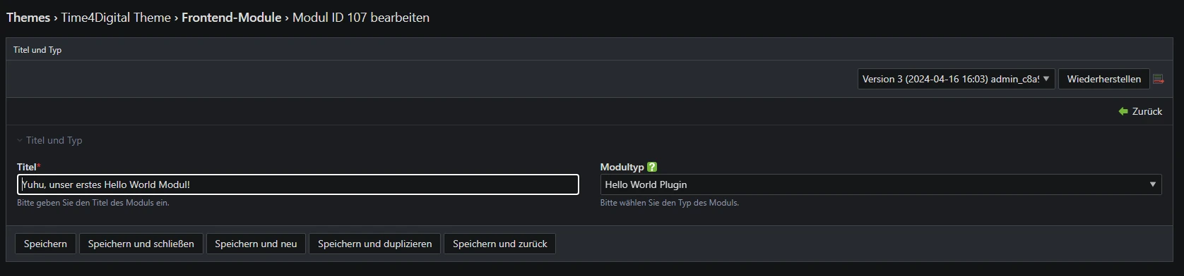 Modulerstellung vom Frontend Module Demonstration der Erstellung eines Frontend-Moduls aus dem programmierten Frontend-Modul